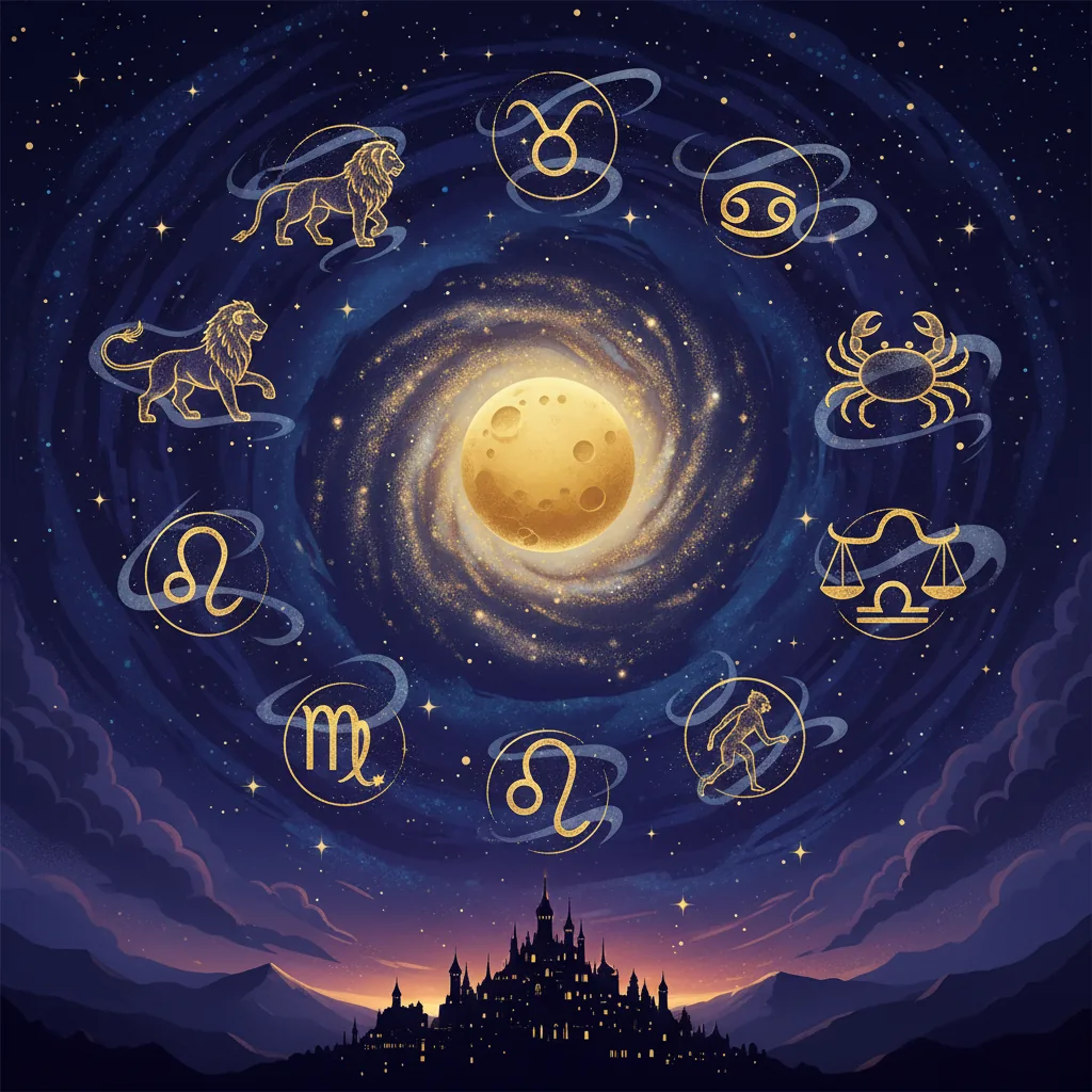 Golden mystical zodiac stars background for daily horoscope